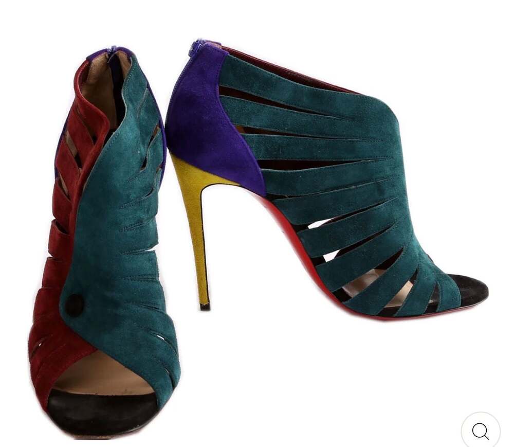 Christian Louboutin Toot Mignonne 100 Multi-Color Suede Cage Booties